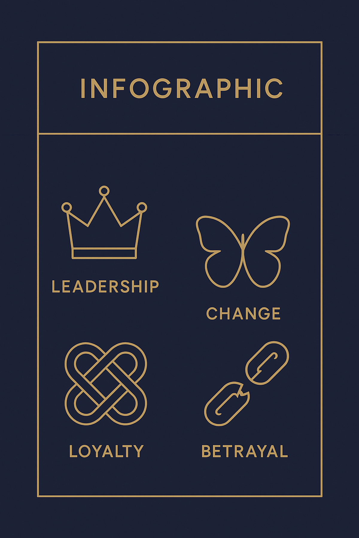 Comparison infographic of leadership, loyalty, change, and betrayal symbols