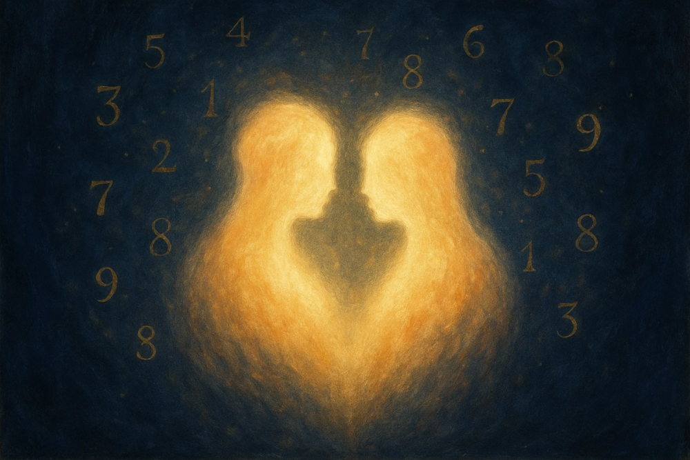 Twin flame spiritual union symbolized by two merging light silhouettes
