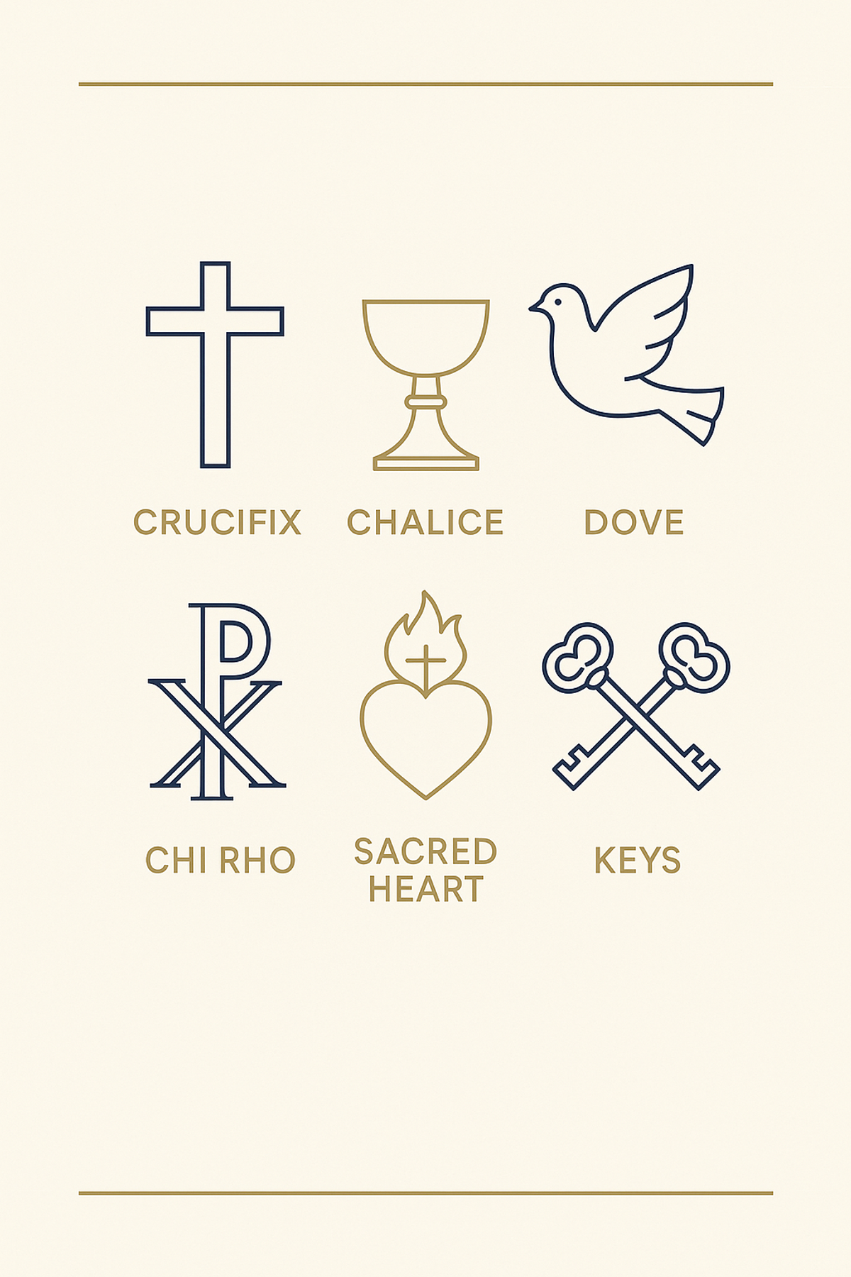 Infographic of six essential Catholic symbols and their meanings