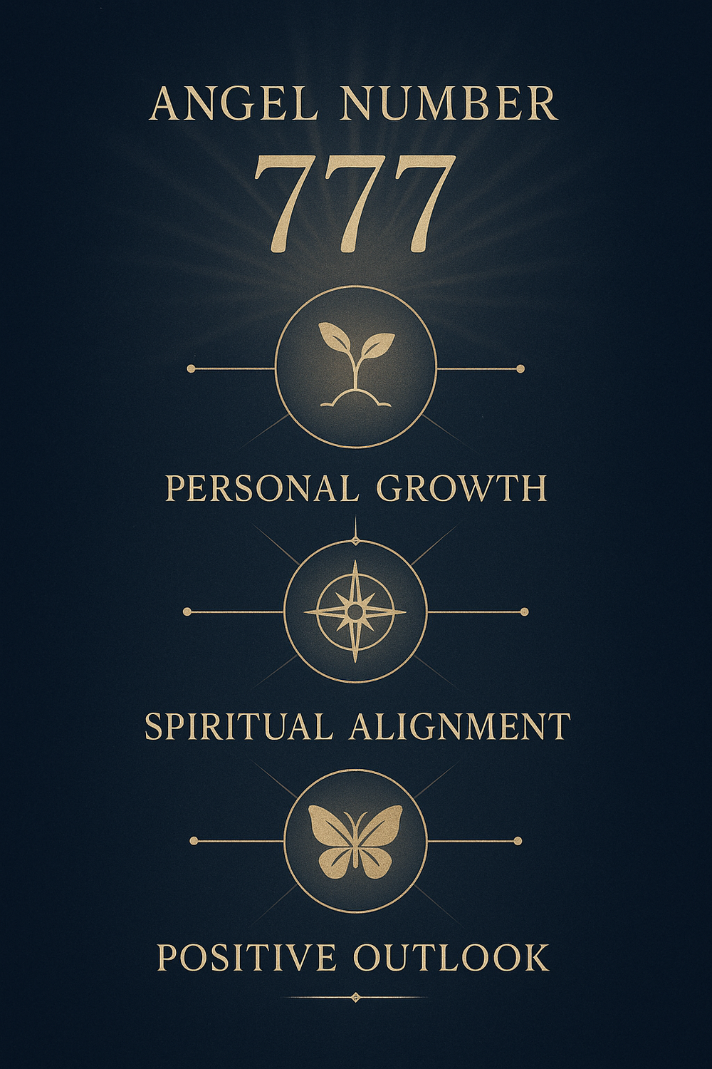 Infographic showing four meanings of angel number 777: personal growth, spiritual alignment, life changes, positive outlook
