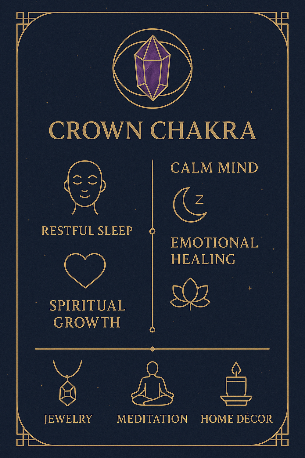 Infographic of amethyst crystal healing properties and everyday uses