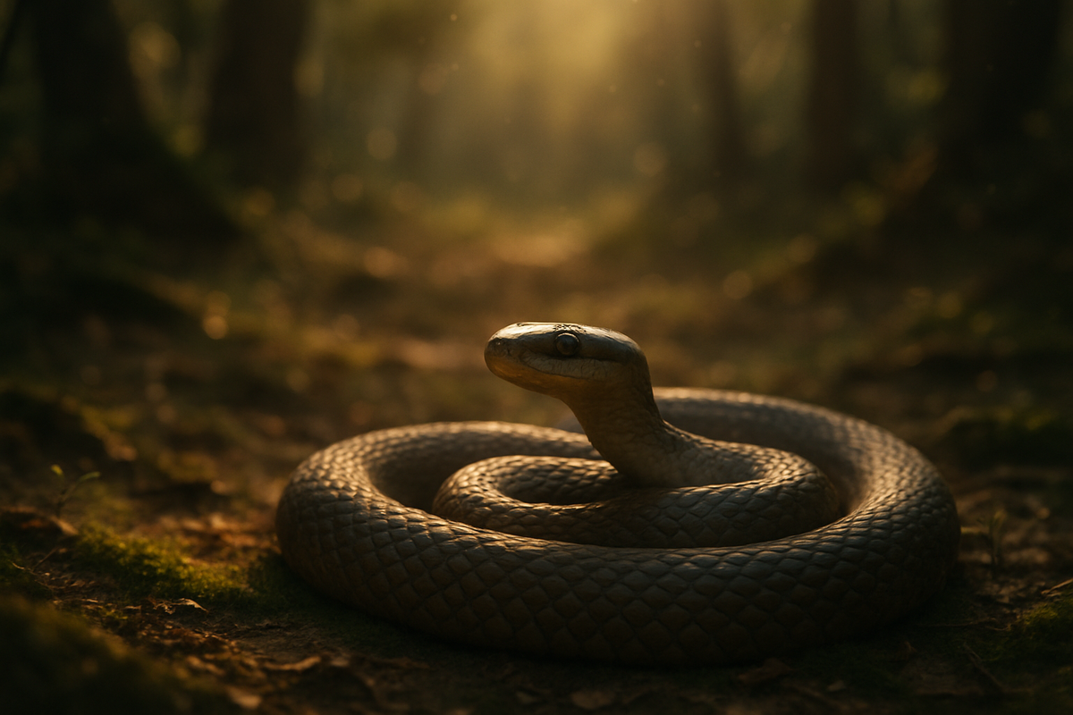 Snake resting in dappled sunlight symbolizing the snake spirit animal and intuition