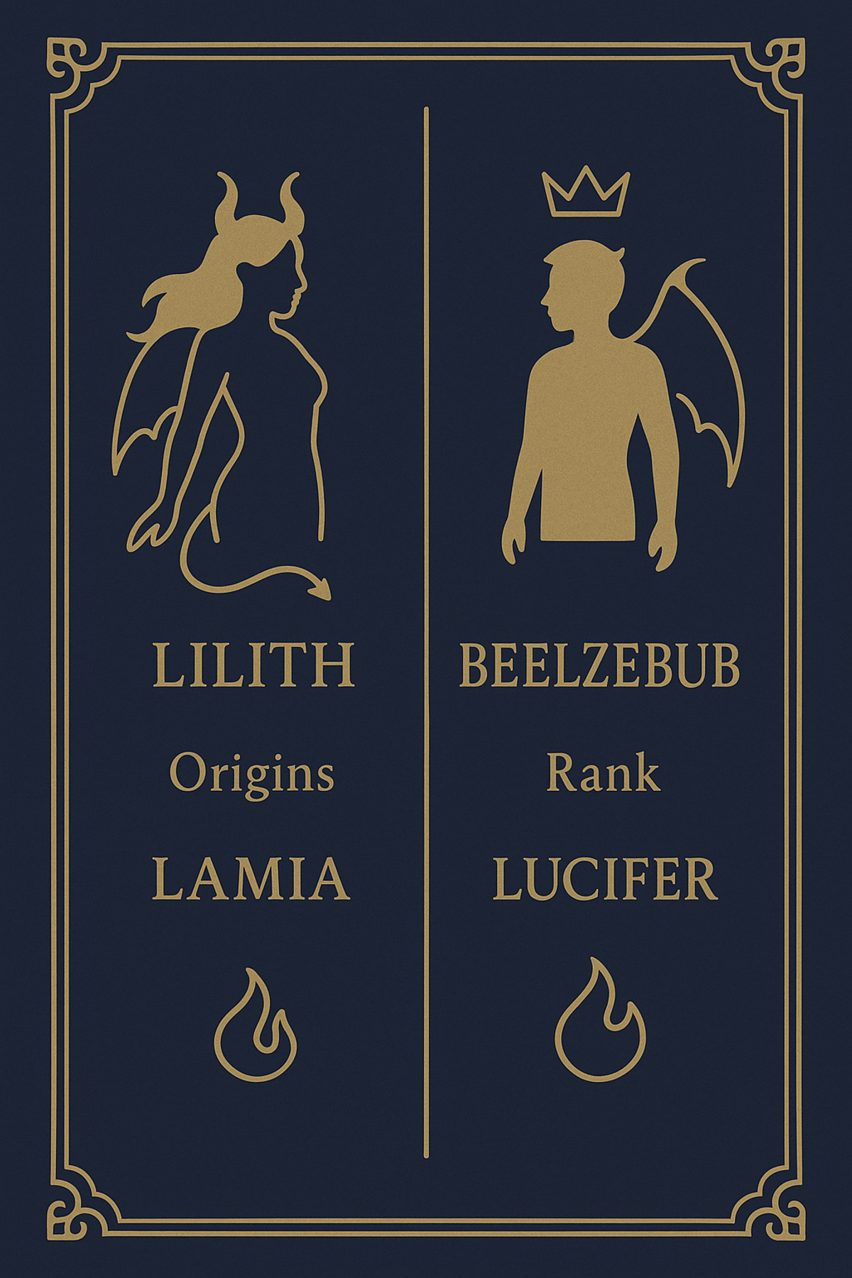 Infographic comparing famous female and male demon names at a glance