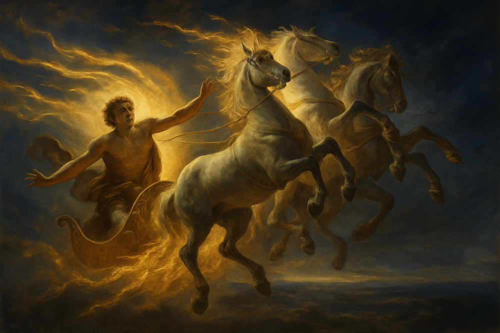 Phaethon losing control of Helios's sun chariot in Greek mythology