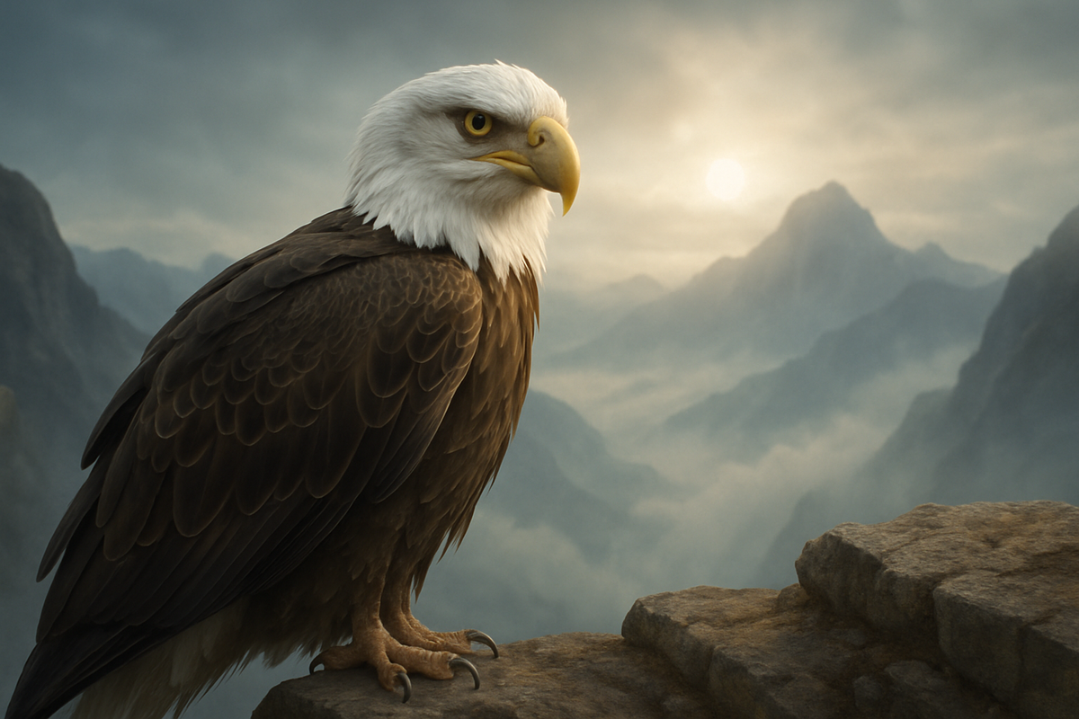 Eagle perched on a cliff edge symbolizing vision and spiritual power