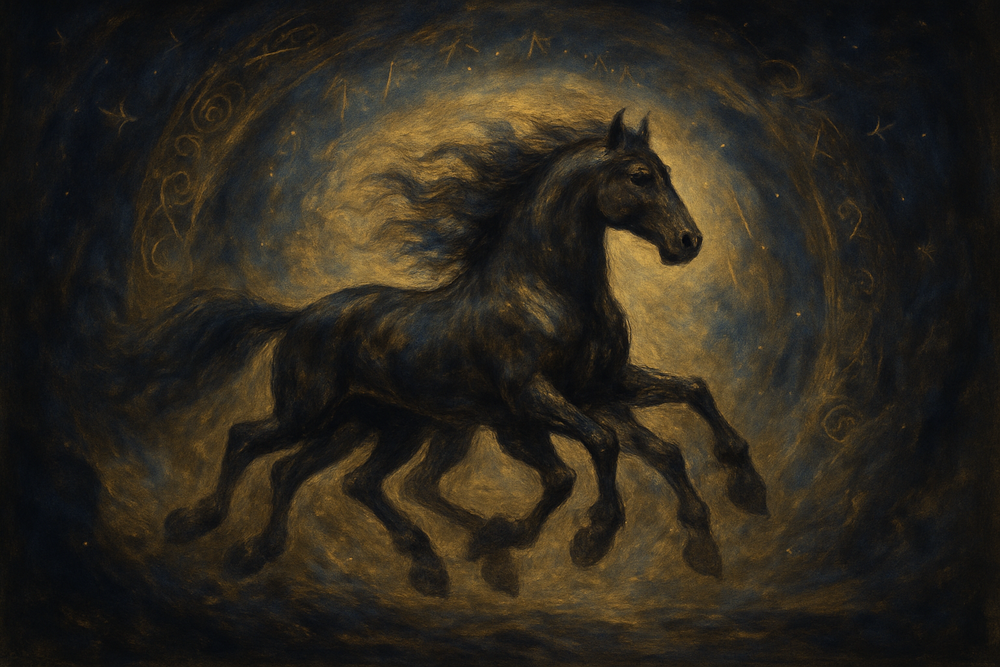 Mythological horse bridging worlds in Norse and Celtic symbolism