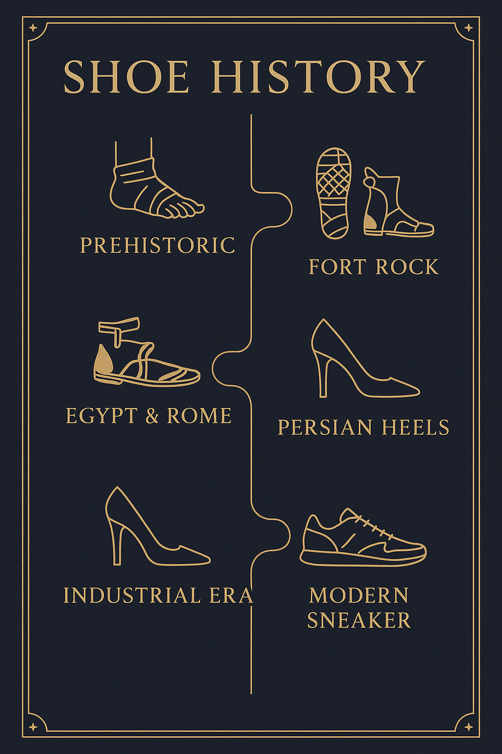Timeline infographic of shoe history milestones