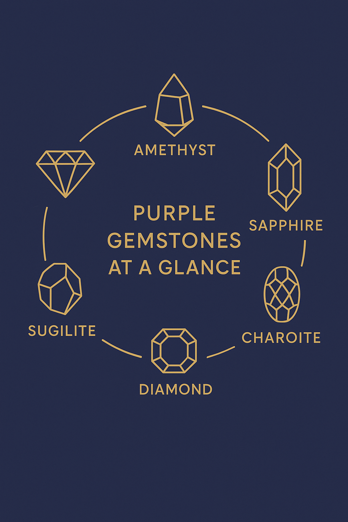 Infographic of six popular purple gemstones at a glance