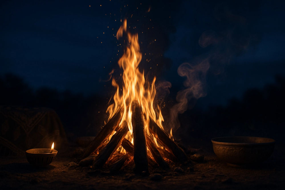 Sacred ceremonial fire representing cultural fire rituals