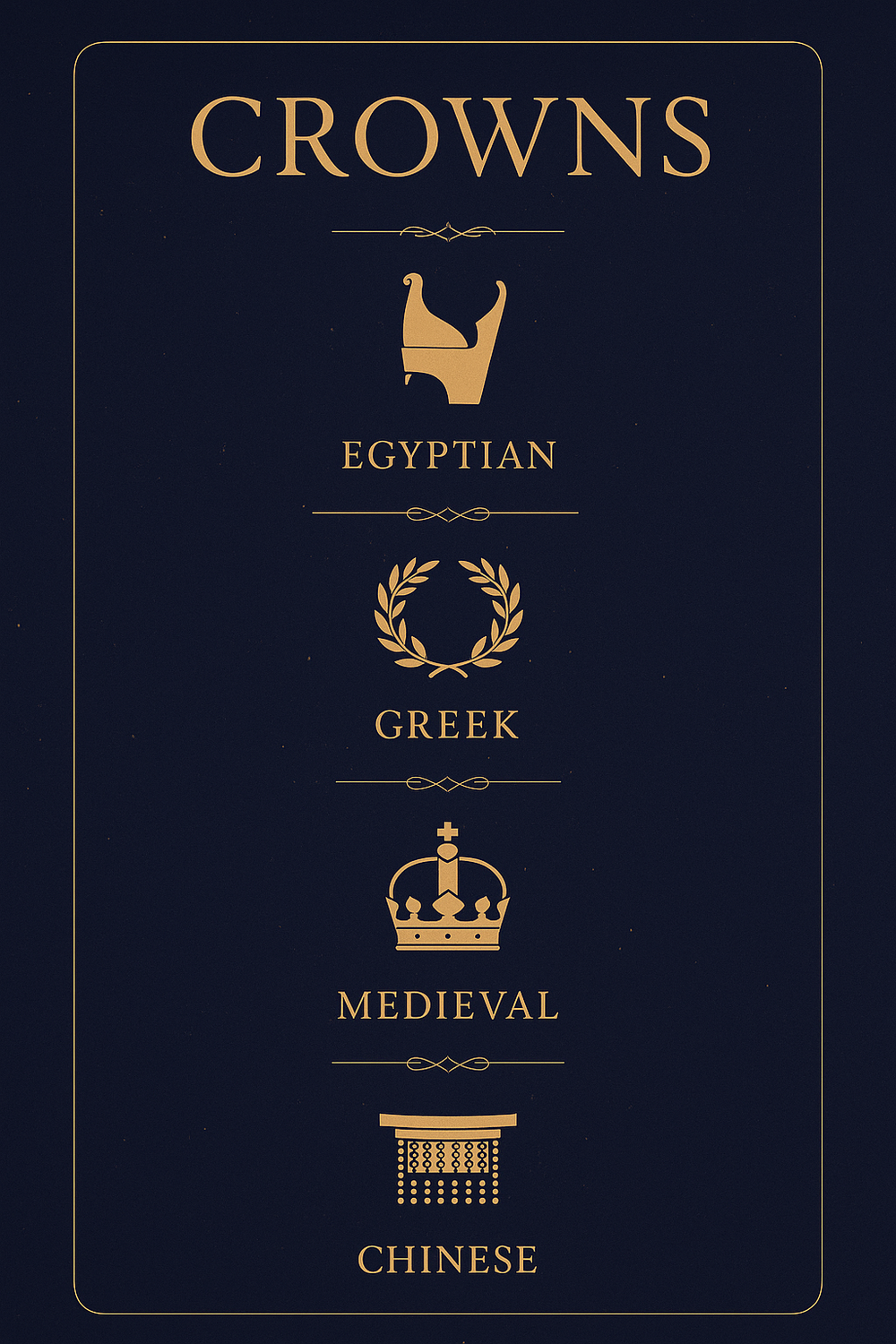 Infographic comparing six historic crown styles and their cultural origins