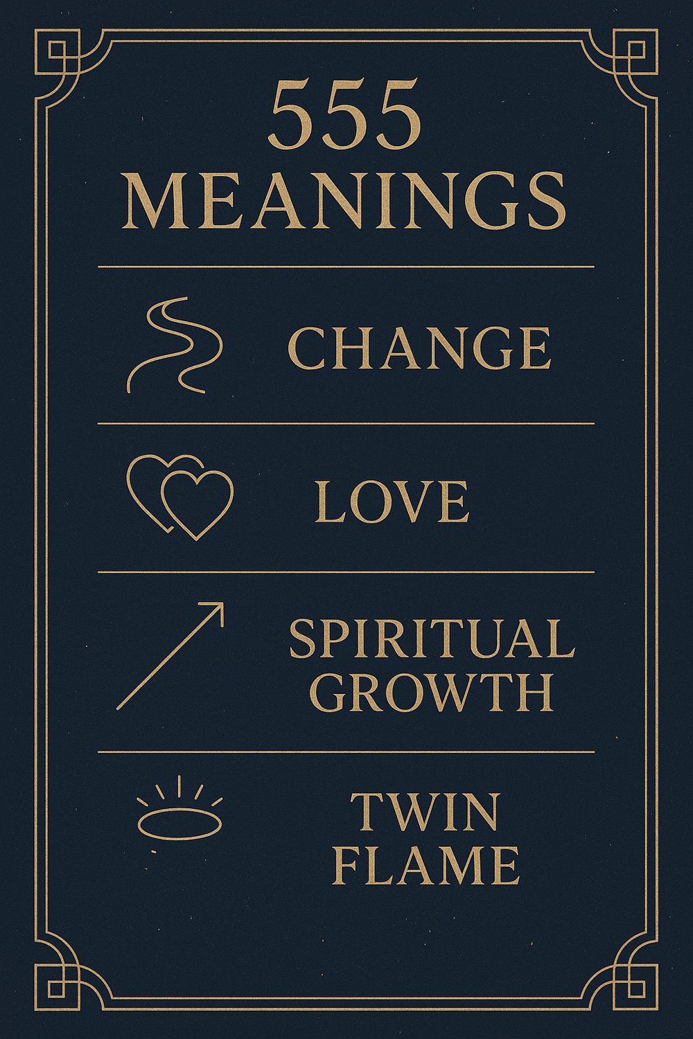 Infographic showing the five core meanings of angel number 555