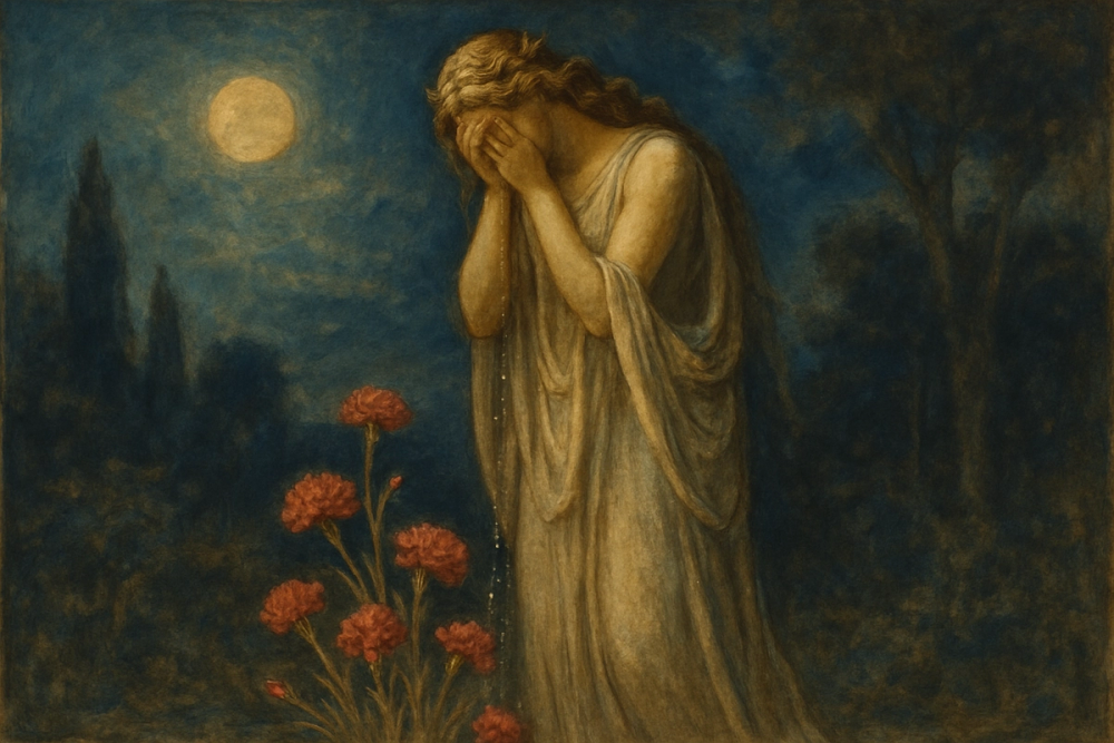 Mythical illustration of the carnation's legendary origin