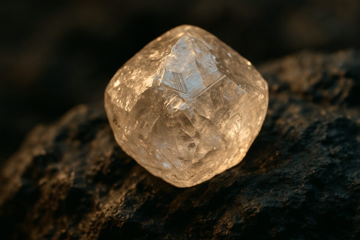 Raw natural diamond crystal embedded in kimberlite rock