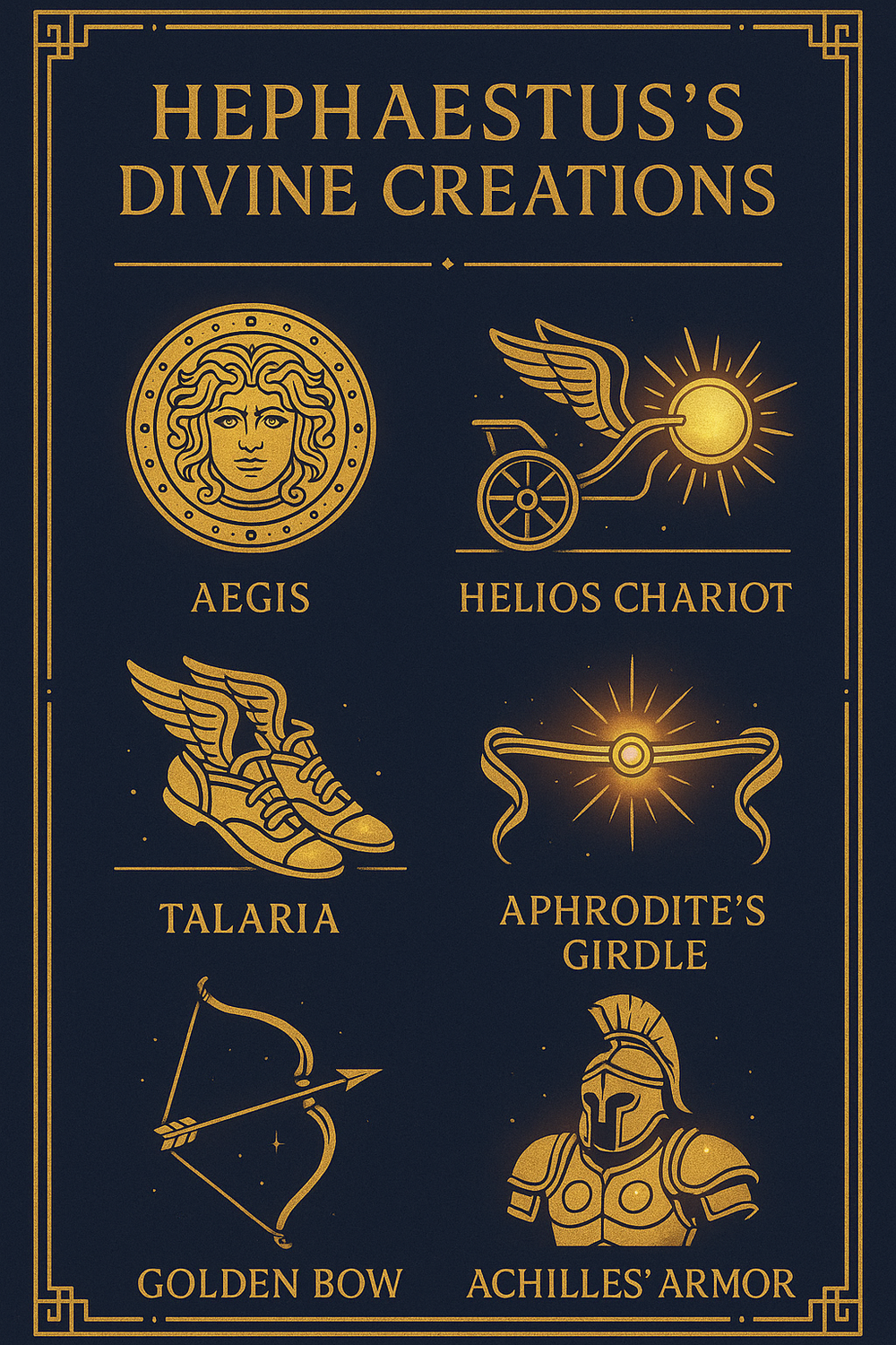 Infographic of Hephaestus's legendary divine creations