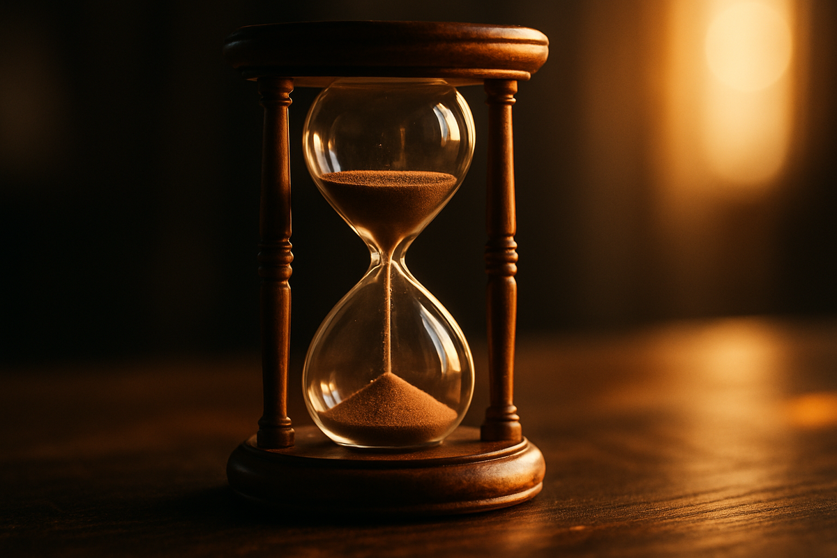 Hourglass symbolizing patience with sand slowly falling