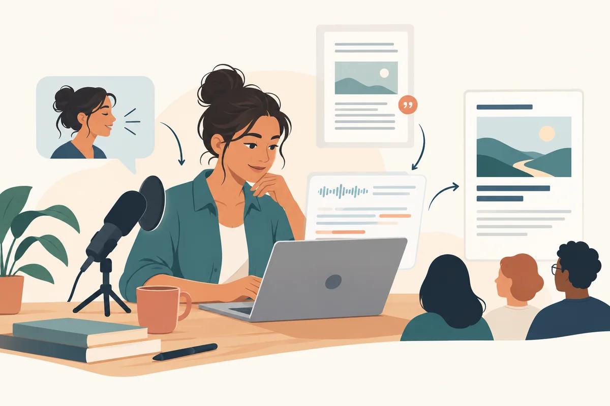 Minimalist illustration of a professional using reviewed AI-assisted writing to share reliable safety knowledge