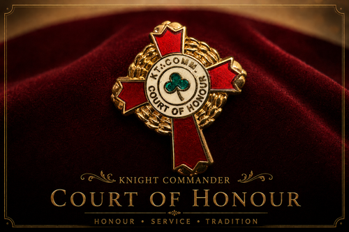K.C.C.H. Jewel — Passion Cross with trefoil embroidered in green, encircled in gold