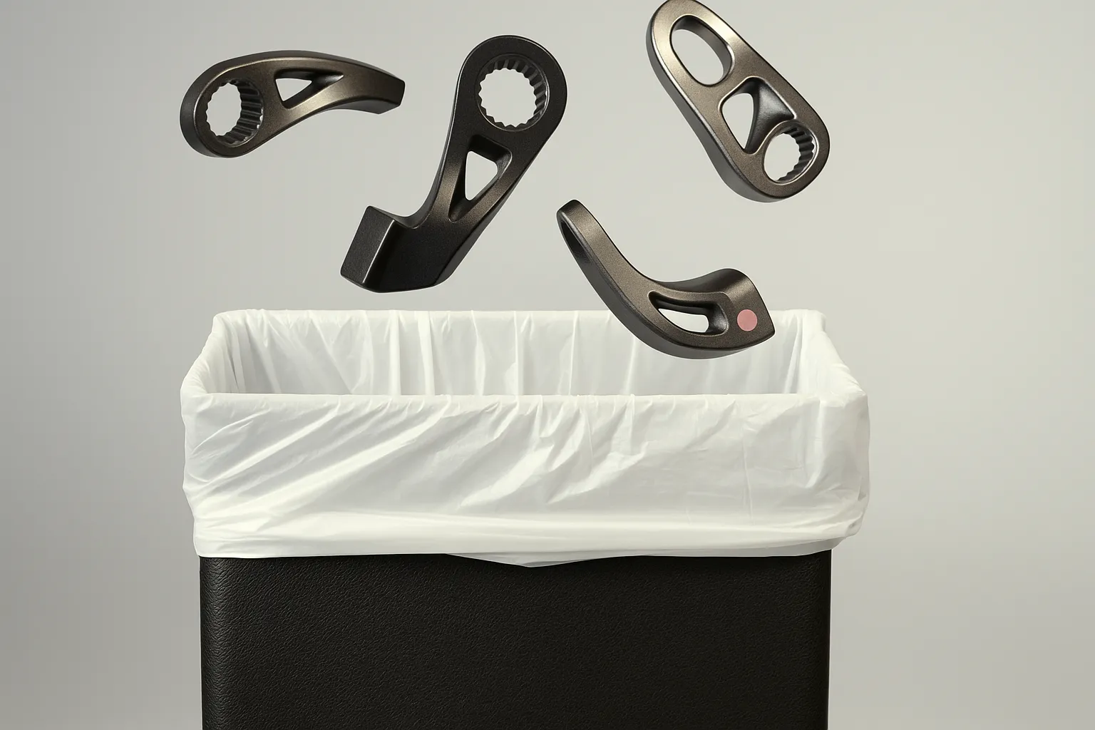 Reaction arms being thrown in a trash can