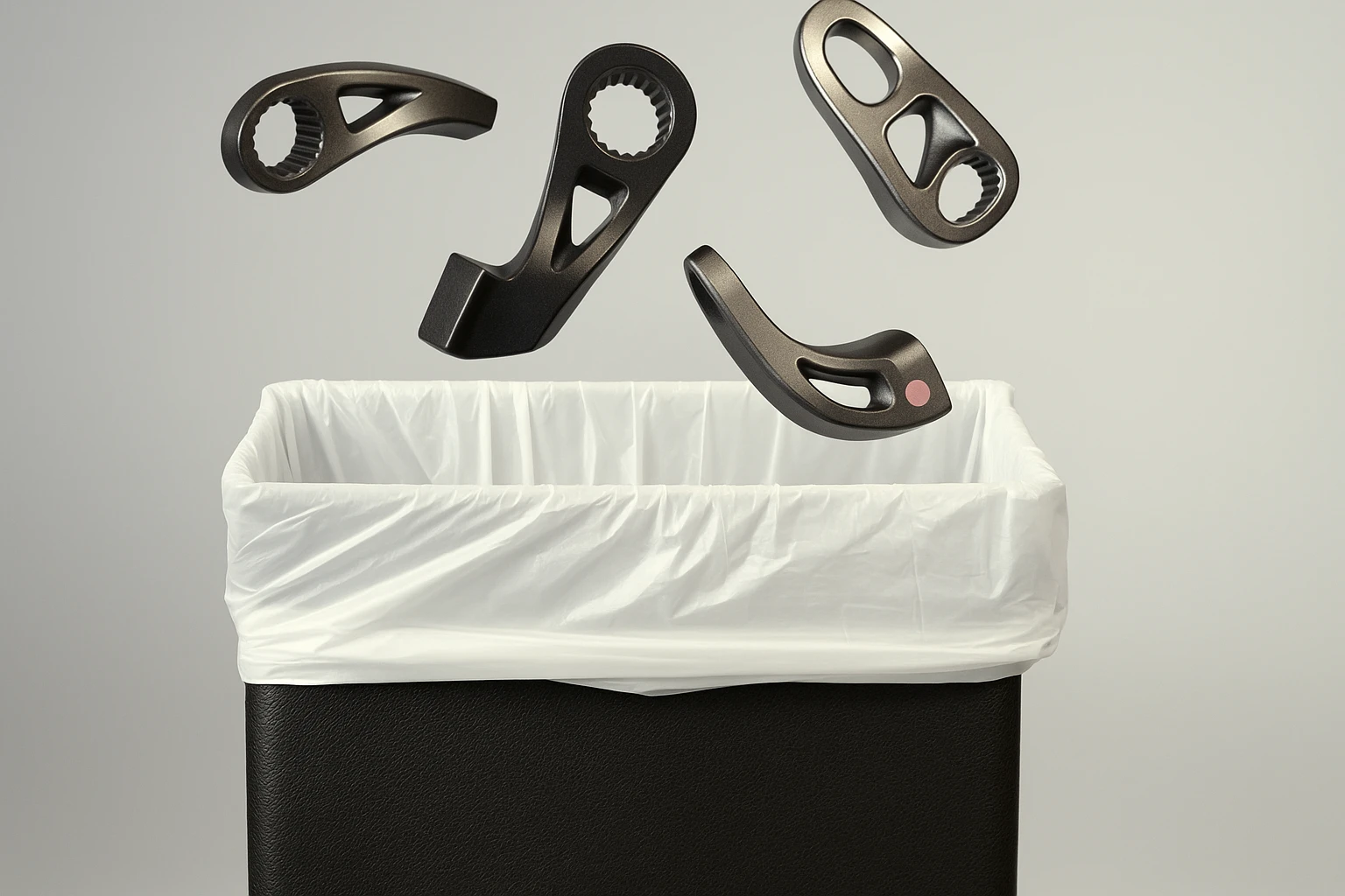 reaction arms being tosses into a trash can