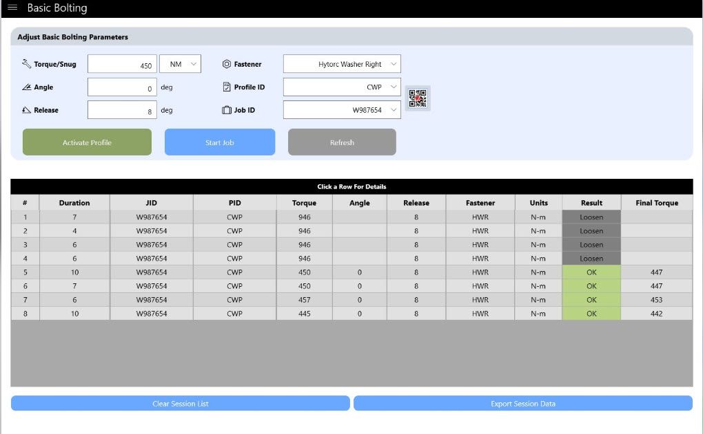 hytorc connect app bolting data screen