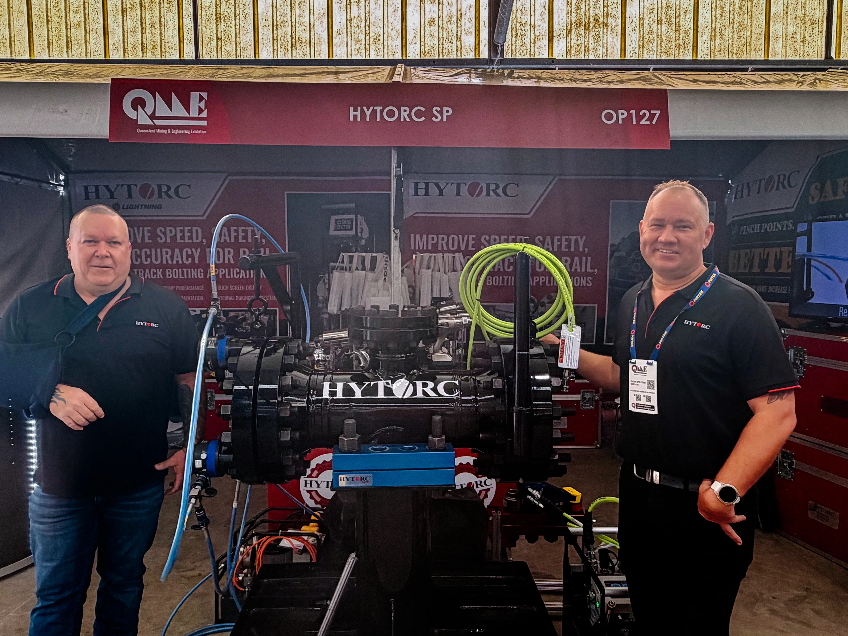 hytorc australia at Queensland Mining & Engineering Exhibition (QME) trade show booth with demo flange