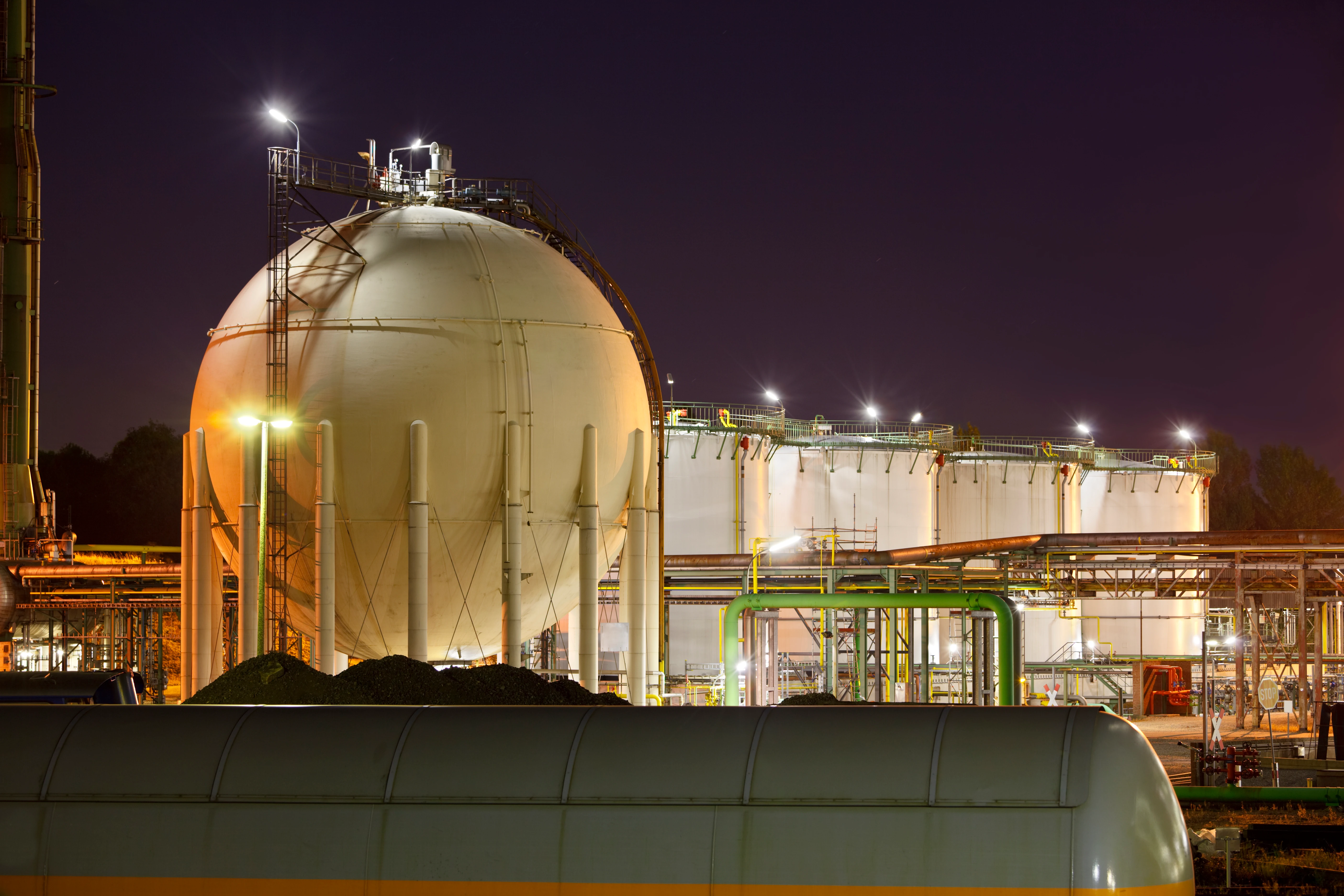 LNG Facility tank at night