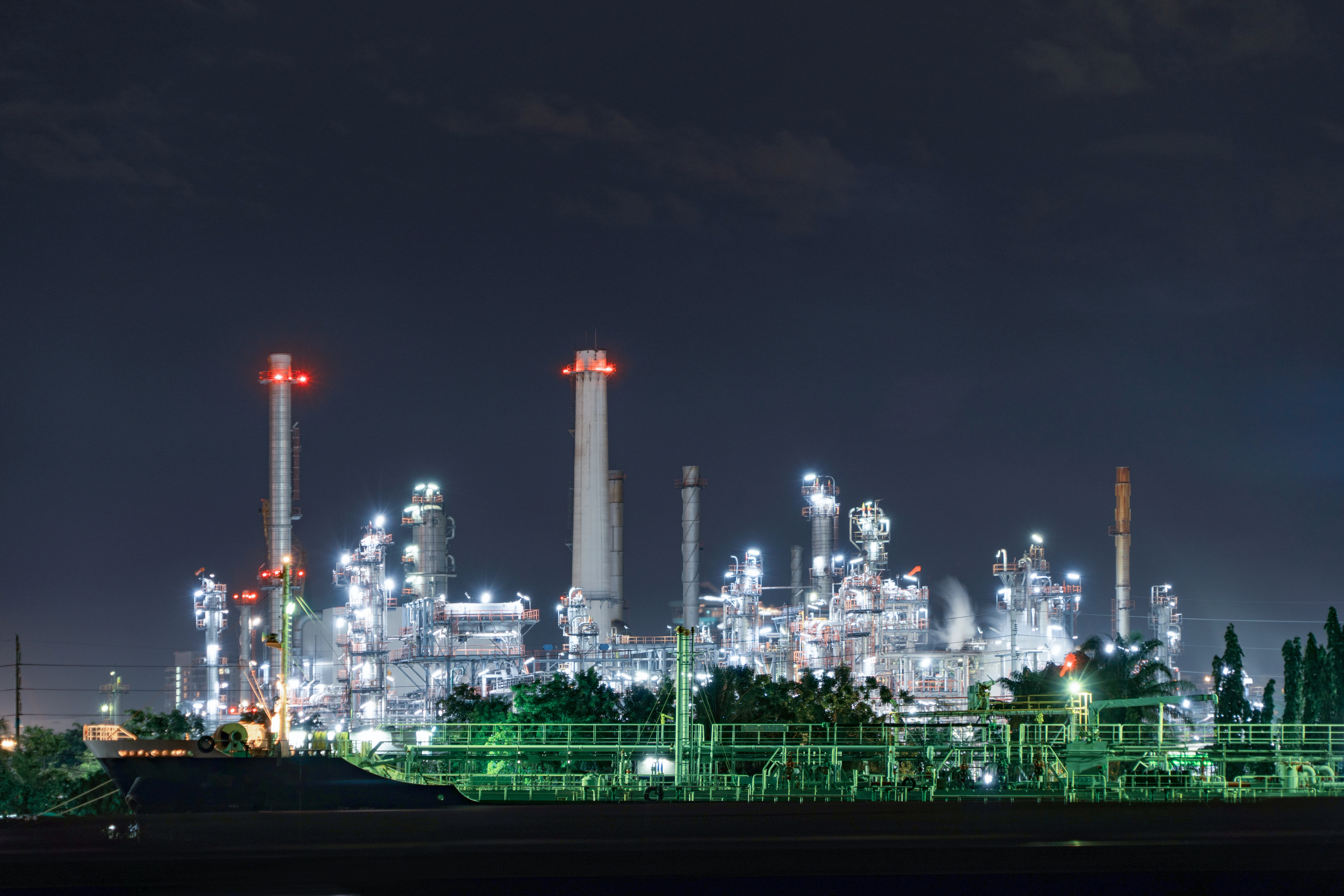 petrochemical plant at night