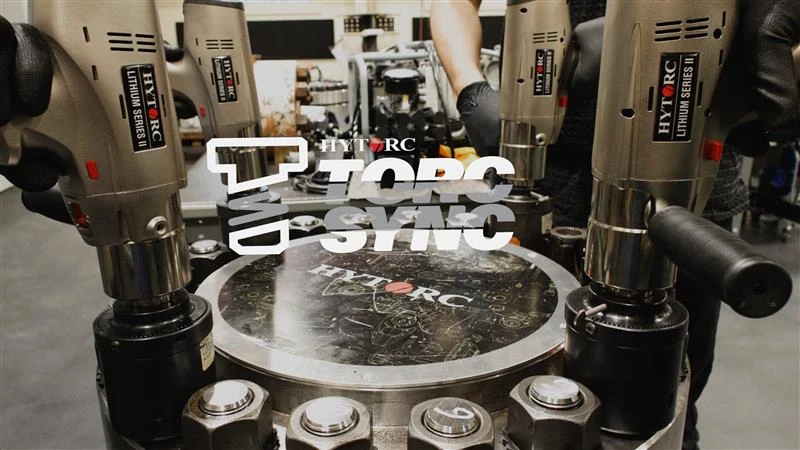 hytorc's torcsync technology being used with LST electric torque tools on a flange