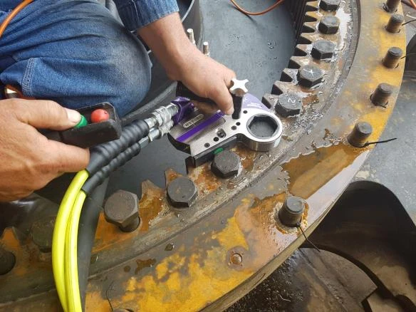 hytorc stealth hydraulic torque tool used to bolt on an excavator south africa coal mine