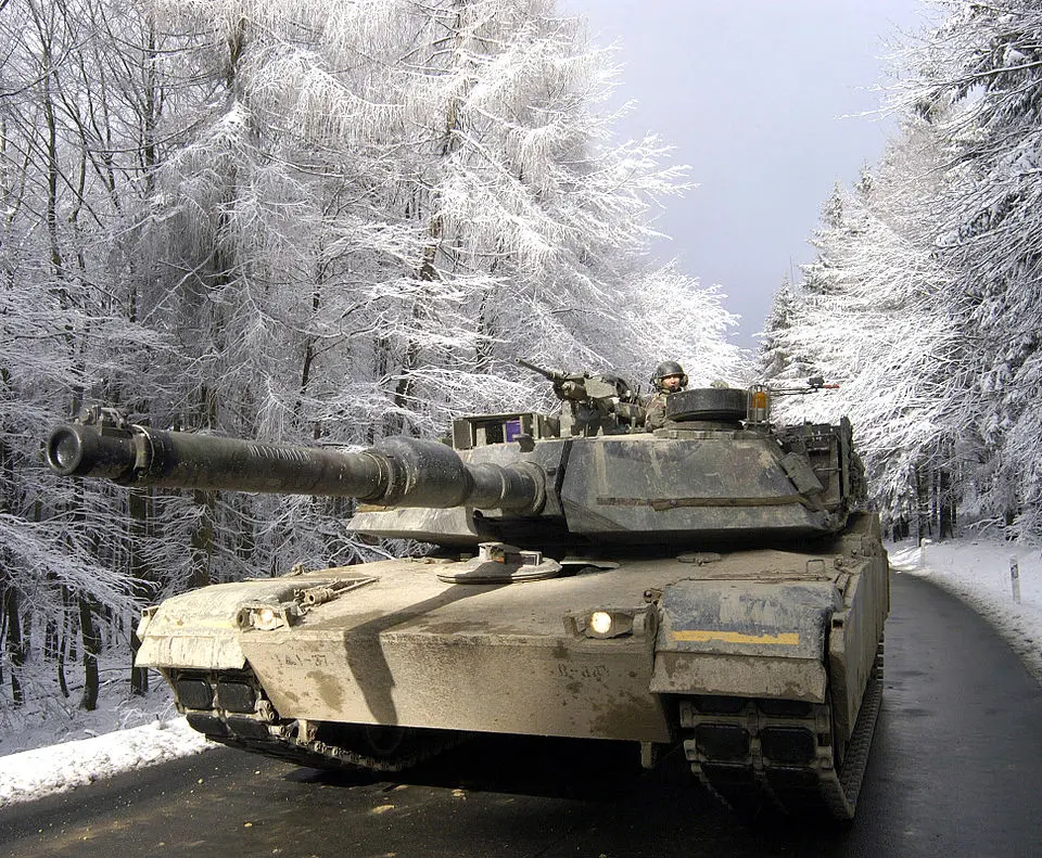 M1A1 Abrams tank through the Taunus Mountains north of Frankfurt, Germany,