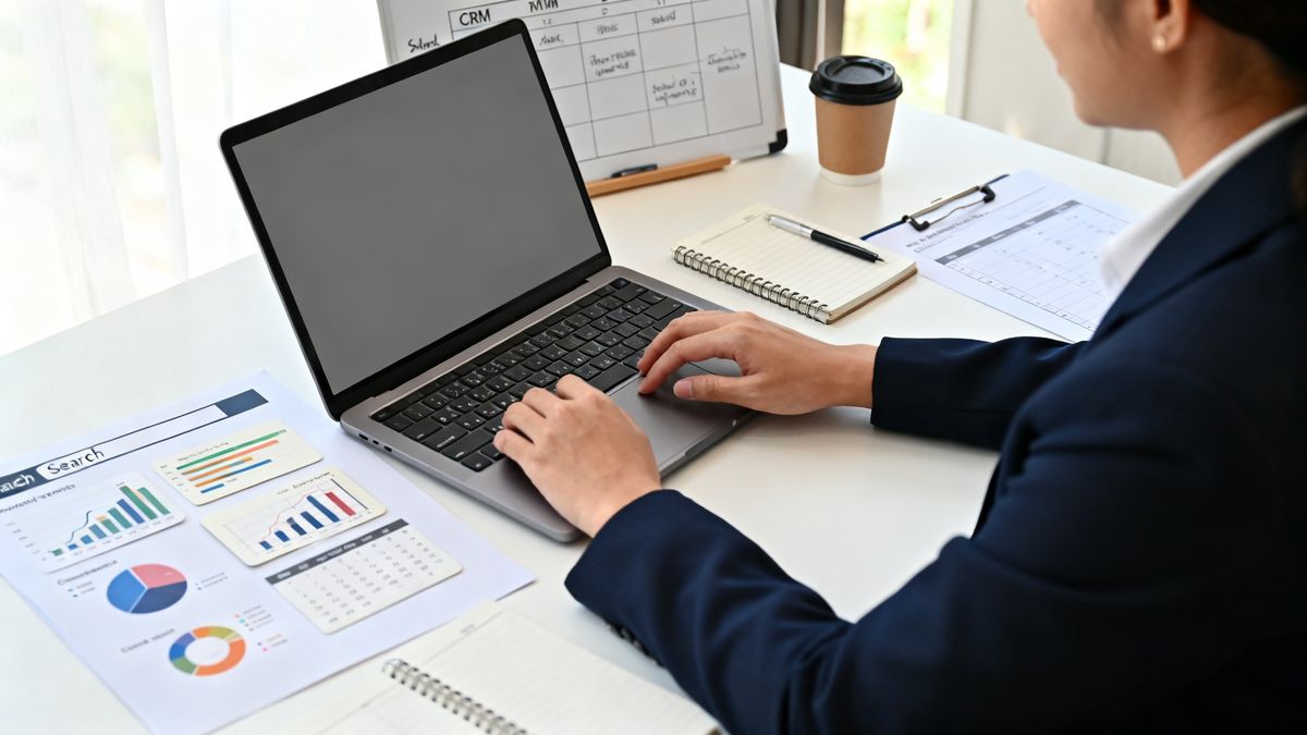 Sales representative reviewing AI-generated follow-up suggestions in HubSpot on a laptop — AI sales agent for HubSpot in use