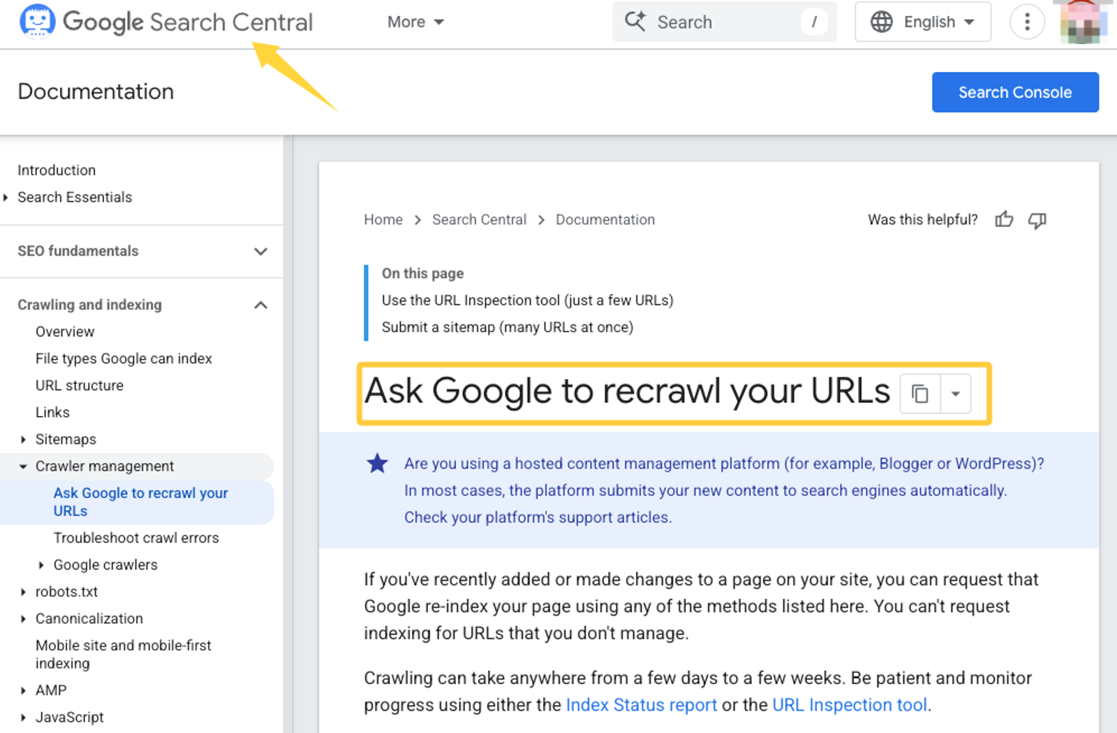 Use Google Search Central to ask Google to recrawl your URLs, an essential step in improving your ChatGPT Sites SEO.