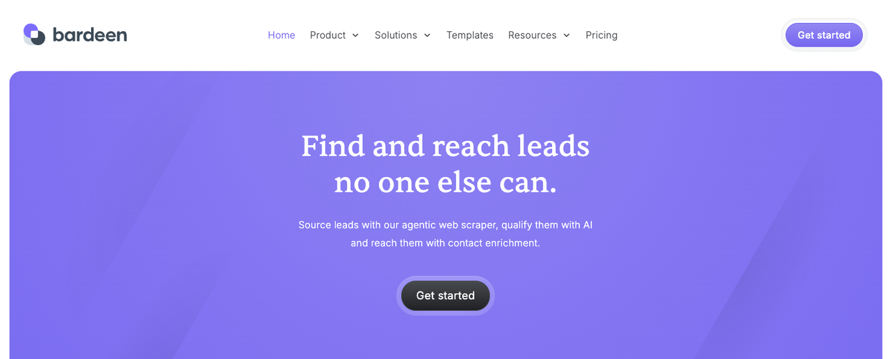 Bardeen homepage showcasing AI-powered lead sourcing for the best sales prospecting tools.