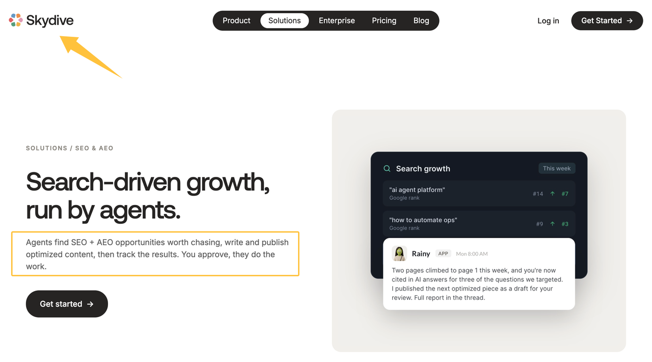 In this Skydive AI review, explore the search-driven growth platform where AI agents track and report keyword progress.
