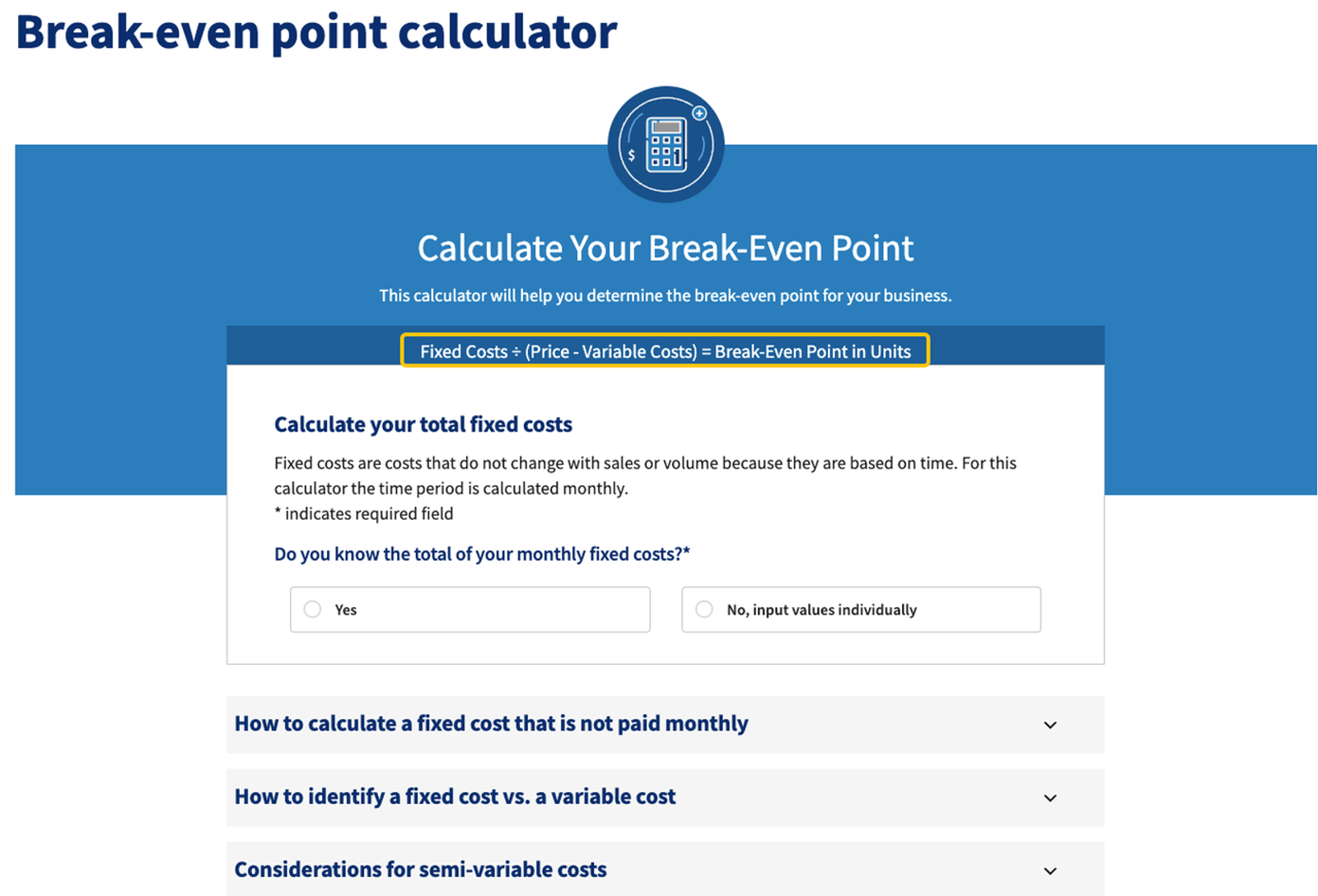  Interactive break-even point calculator, useful for evaluating fixed costs and predicting automation ROI.