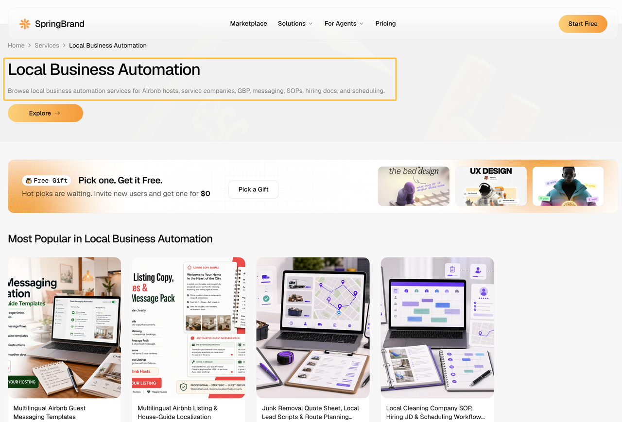 Online marketplace offering various templates and tools to streamline local marketing automation for service companies.