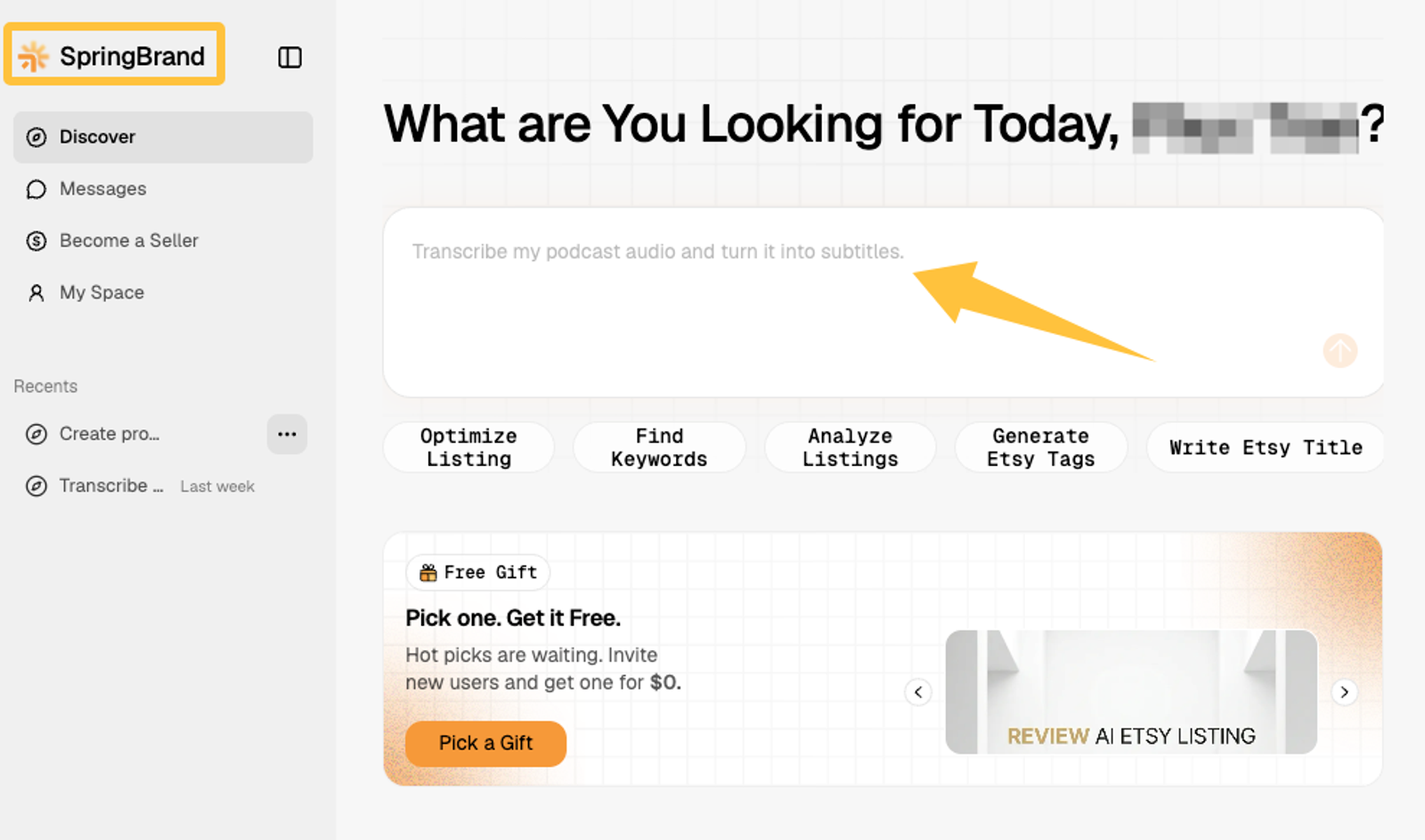 Dashboard showing Claude Code recipes for small business, with prompt inputs and Etsy listing tools.