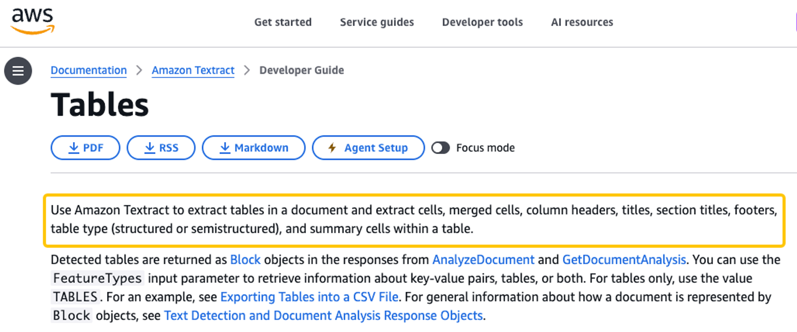 AWS Textract guide on extracting tables, cells, and column headers to enhance ai business documents analysis processes.