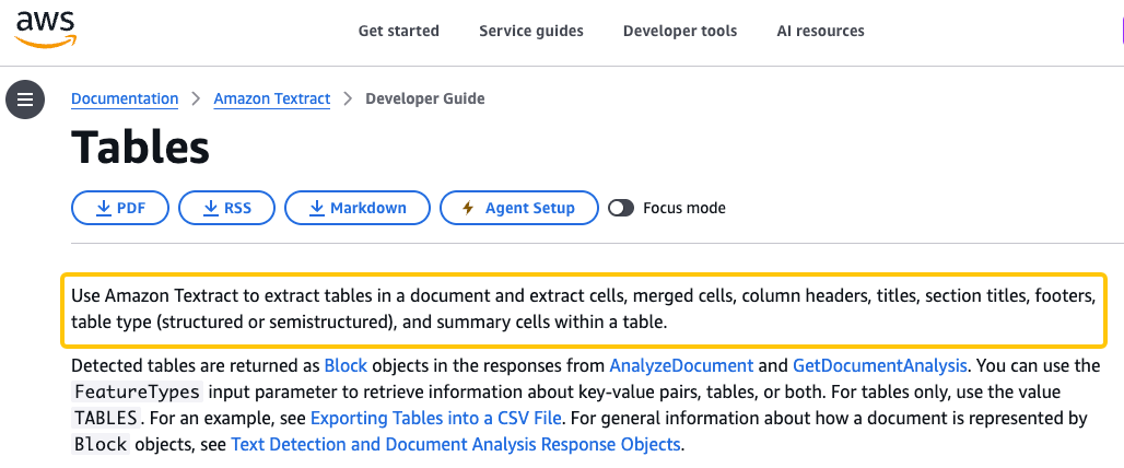 AWS Textract guide on extracting tables, cells, and column headers to enhance ai business documents analysis processes.