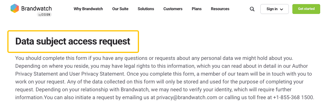 Submit a data subject access request to manage your personal privacy information within our brand monitoring platform.