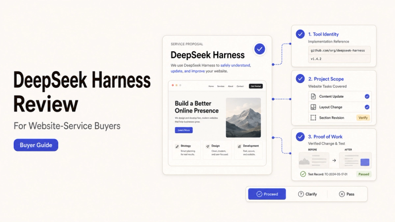 Comprehensive deepseek harness review for website-service buyers covering tool identity, project scope, and proof of work.