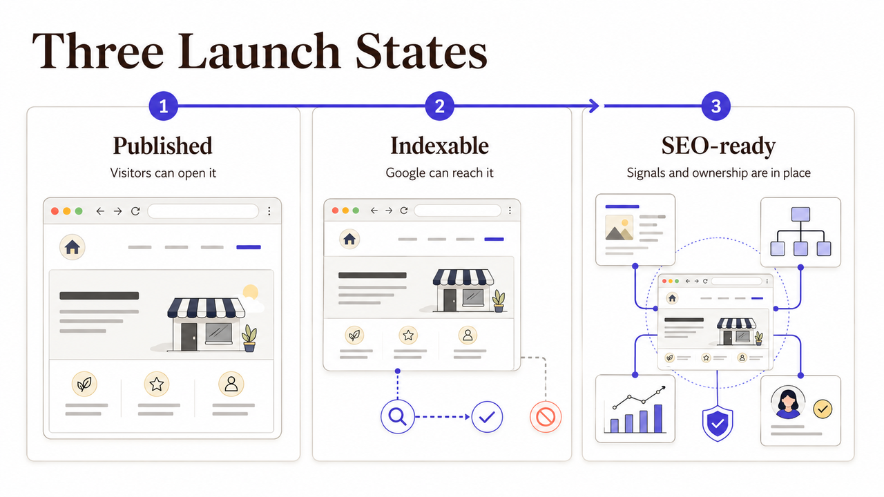 Learn the three website launch states—Published, Indexable, and SEO-ready—crucial for mastering ChatGPT Sites SEO.