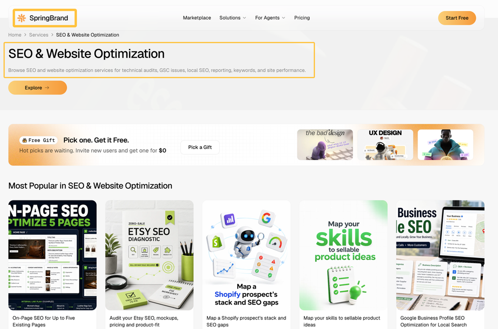 Website section listing diverse optimization services like Shopify and Etsy SEO, showcasing the comprehensive offers of an SEO agency over AI tools.