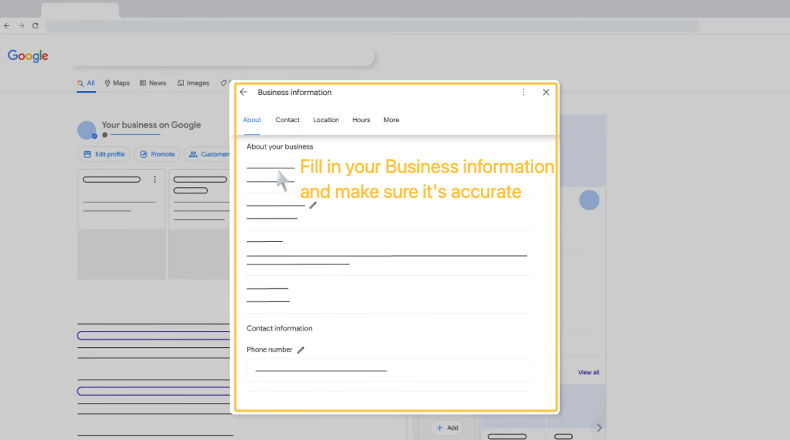 Editing the business information in a Google Business Profile, key for local SEO for electricians.
