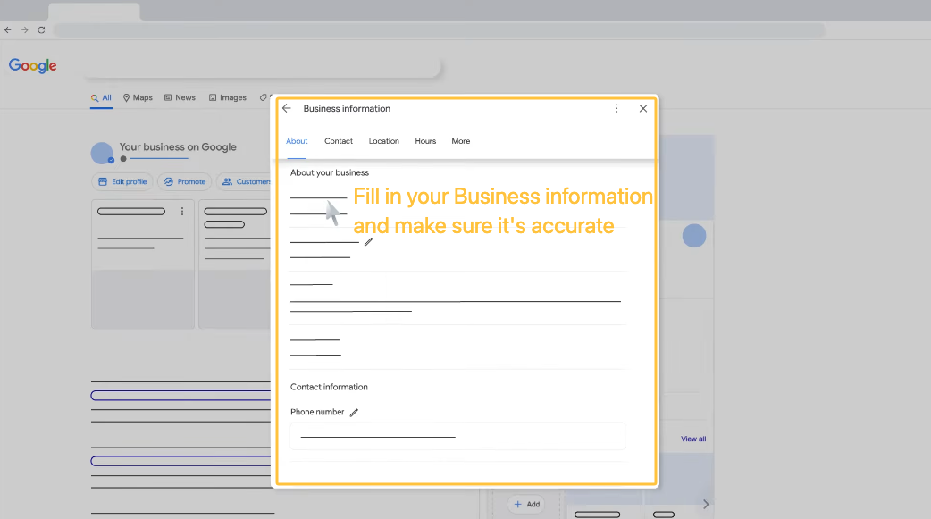 Editing the business information in a Google Business Profile, key for local SEO for electricians.