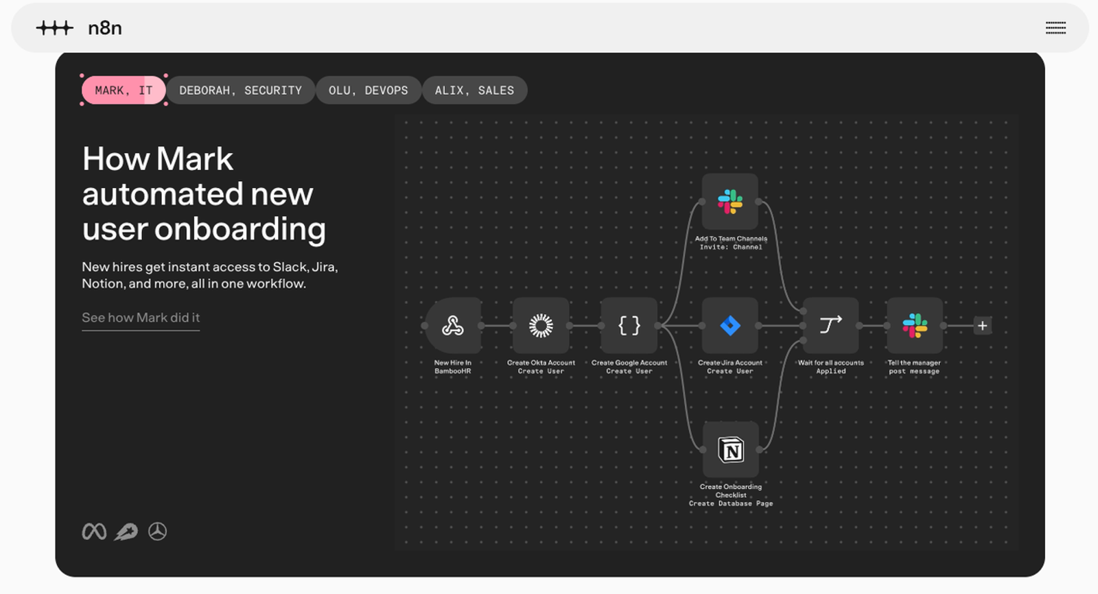 n8n onboarding workflow builder page featured as top Relevance AI alternatives.