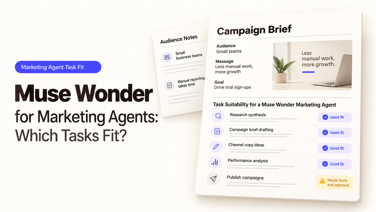 Explore how muse wonder marketing agents evaluate task suitability for research, brief drafting, and campaigns.