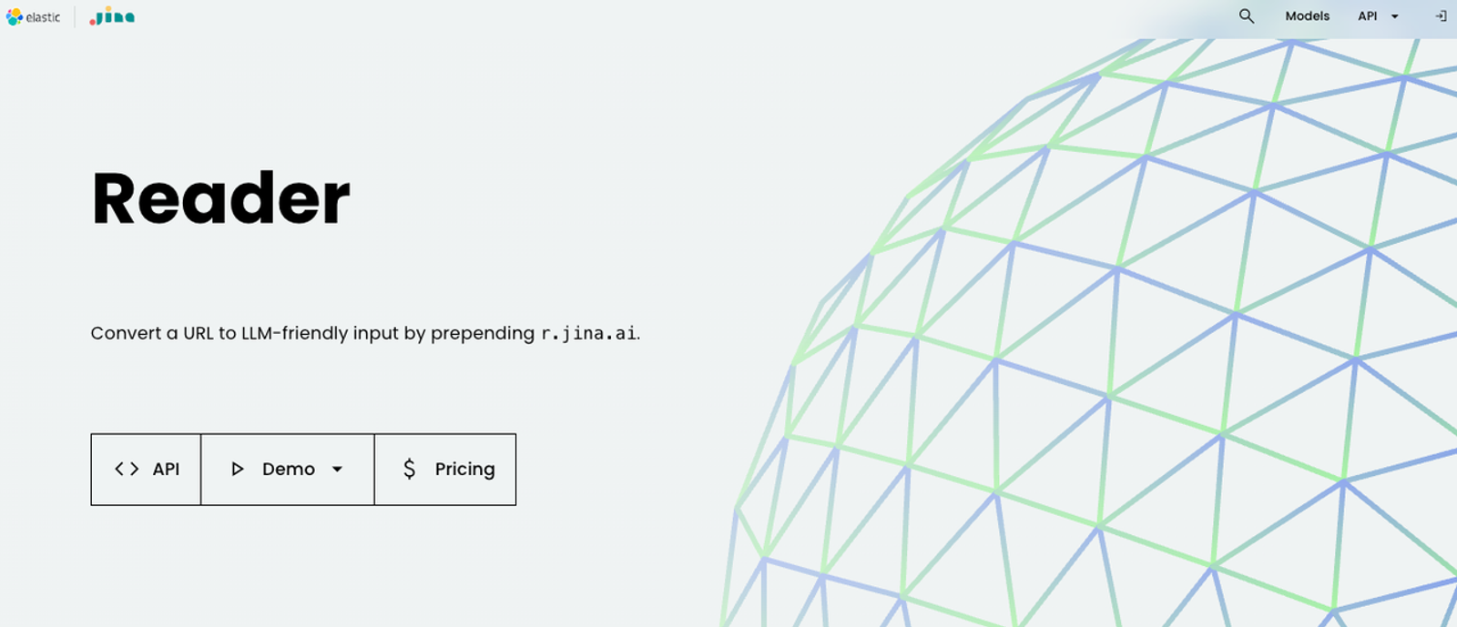 Jina Reader homepage converting URLs to LLM friendly input as one of the best firecrawl alternatives.