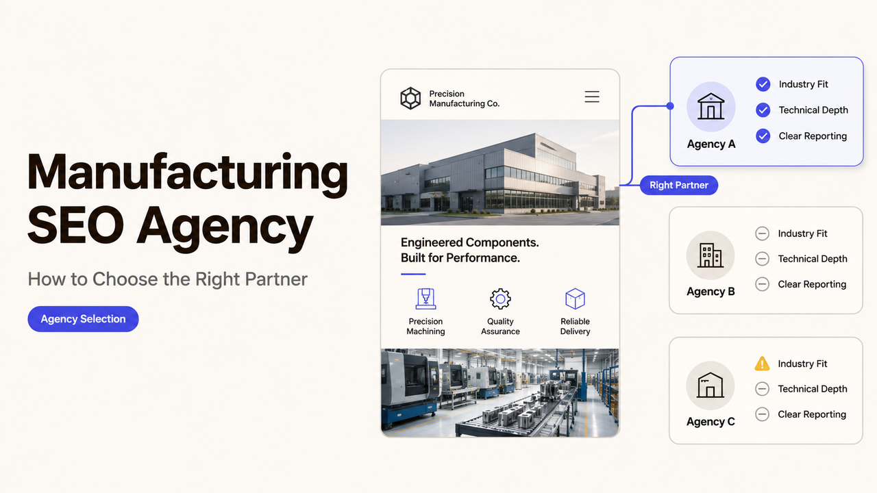 Comparison chart for selecting a manufacturing seo agency based on fit, depth, and reporting.