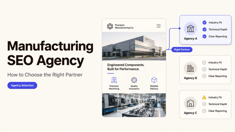 Comparison chart for selecting a manufacturing seo agency based on fit, depth, and reporting.